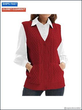 Womens Knit Sweater Vest V Neck Sleeveless Cardigan Button Down Pocket Outwear